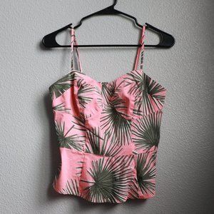 A New Day Pink and Palm Leaf Peplum Top